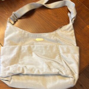 Baggallini Gray Shoulder Bag with Crescent Shape and Soft Fabric